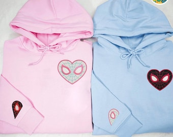 Personalisiertes besticktes Sweatshirt für Paare, benutzerdefinierter Name besticktes Paar, schönes Charaktere Sweatshirt Spinnenpaar ESS440-441.H.C