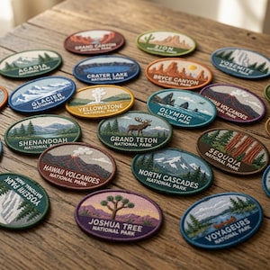 Op maat geborduurd nationaal park embleem, gepersonaliseerd reis souvenir badge, strijk- of naaibaar embleem voor avontuurlijk wandelen en kamperen.