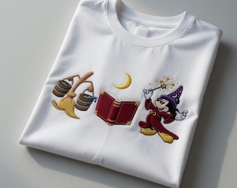 Embroidered Mickey Mouse Wizard Shirt, Magic Sorcerer Mickey Embroidered Tee, Vintage Character Embroidery, Aesthetic Mickey Top, Gift