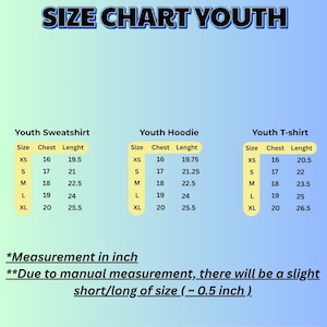 Pu&ograve; includere: Tabella delle taglie per abbigliamento per bambini, tra cui felpe, felpe con cappuccio e t-shirt. La tabella elenca le taglie XS-XL, con misure di petto e lunghezza in pollici. Le misure possono variare leggermente.
