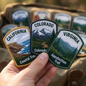 50 States Hiking Trail Patch, Custom Embroidered State Badge, Personalized USA Adventure Patch, Iron On Backpack Travel Souvenir Gift