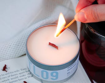 4oz Soy Candle in Tin | Travel Scented Candle | Wooden Wick | Gift for Her or Him | Hand Poured Small Batch | Minimalist Candle | Mini Gift