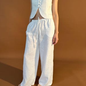 Linen Two Piece Set: Handmade Crop Top & Wide Leg Pants