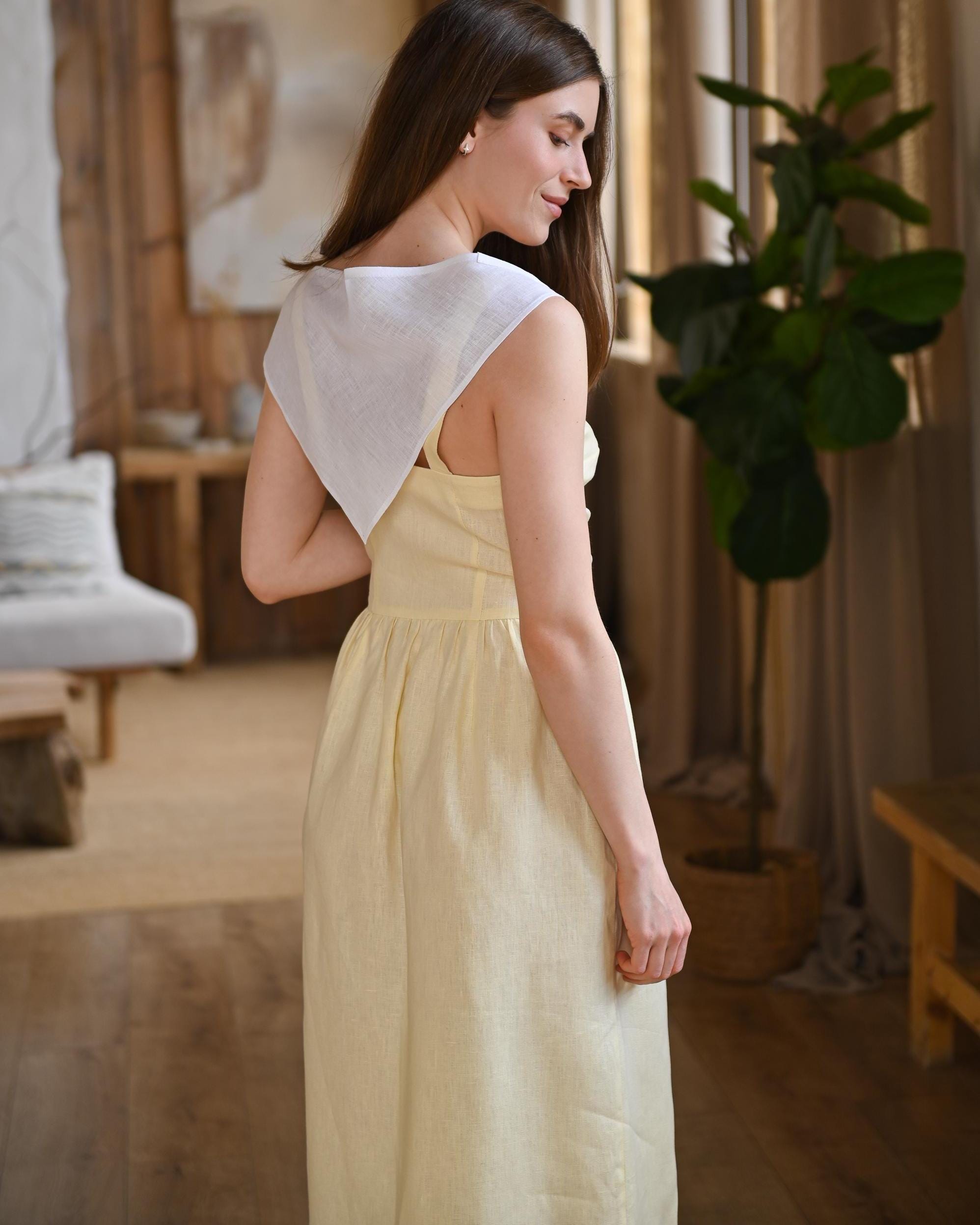butter yellow linen midi dress butter yellow summer dress Butter Yellow Linen Bias Cut Midi Dress MINKPINK-parroquiadesanalbertomagno.com