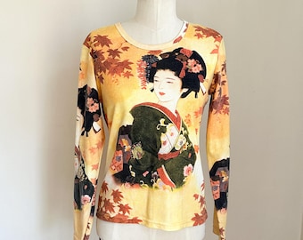 Vintage Y2K Geisha Graphic Long Sleeve Tee / XS-S