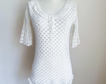 Vintage White Crochet Top / XS-S
