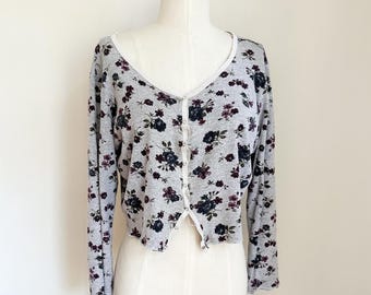 Vintage Ribbed Floral Snap Front Top / L