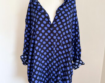 Vintage Blue & Black Polka Dot Oversized Shirt / fits on most