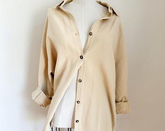 Vintage 1990s Beige Cotton Shirt Blouse / S-M