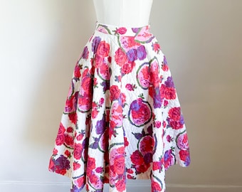 Vintage 1950s Fruit Novelty Print Quilted Skirt / XXS