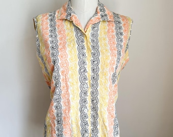 Blusa sin mangas vintage de los años 50 con estampado de gusanos / Talla M