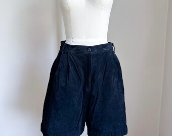 Vintage Black Suede High Waist Shorts / 28" waist