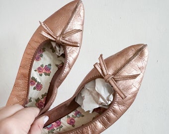 Vintage 1970s Copper Metallic Ballet Leather Flats / size 7