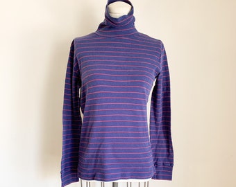 50% OFF...last call // Vintage 1980s Navy and Red Striped Cotton Turtleneck Top / S