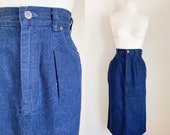 Vintage 1980s Dark Blue Denim Pencil Skirt 28 quot waist