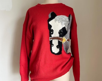 Vintage 1990s Beaded Horse Wool Sweater / M