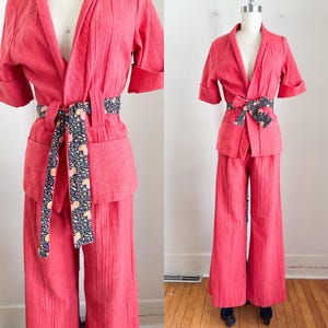 Vintage 1970s Red Pant Outfit Set / XS