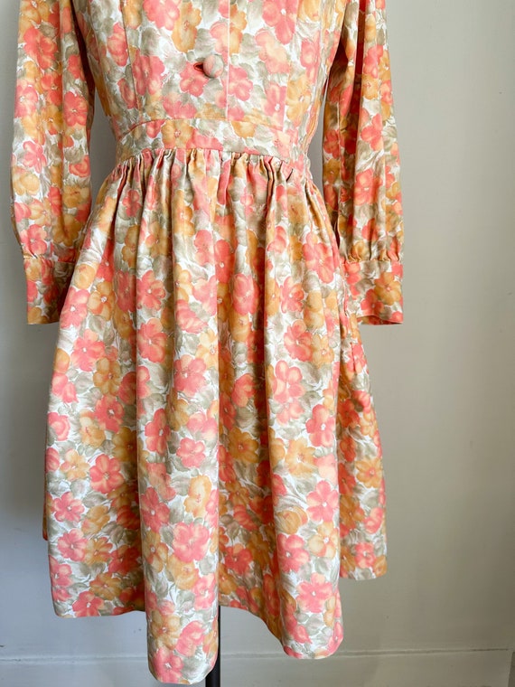 Vintage 1960s Orange Floral Long Sleeve Dress / XS - image 5