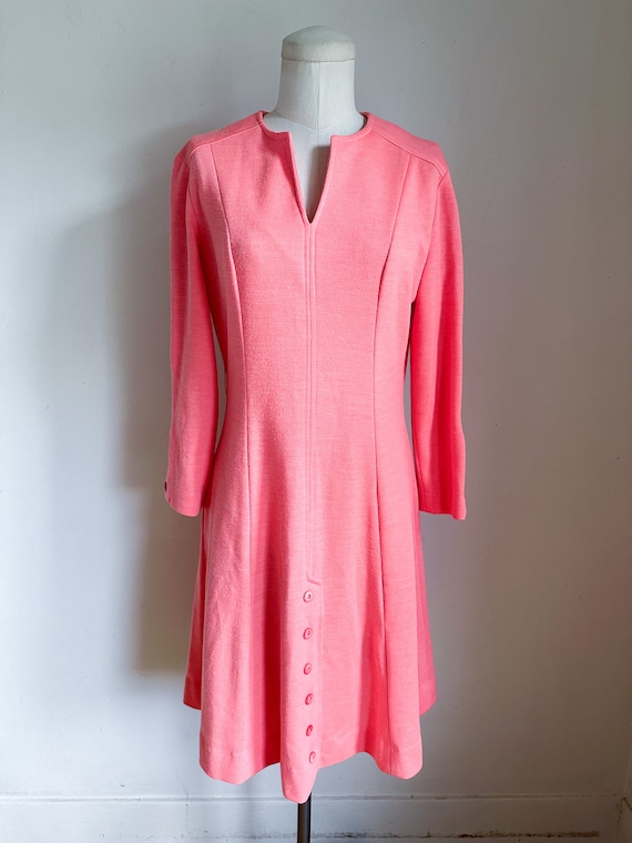 Vintage 1970s Coral Pink Knit Dress / S-M - image 2