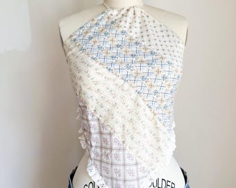 Vintage 1970s Faux Patchwork Print Halter Top / S-M