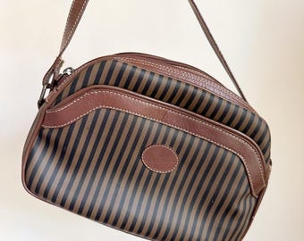 Vintage Brown Striped Cross Body Bag