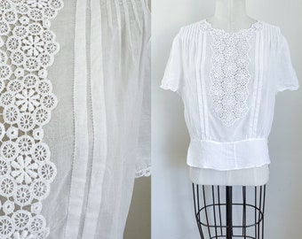 Edwardian 1900s-1910s Eyelet Lace Blouse / M