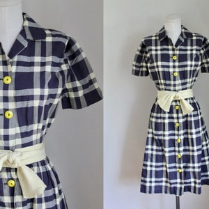 Vintage 1950s Pat Premo Checker Cotton Dress / XXS 22 waist image 1