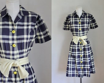 Vintage 1950s Pat Premo Checker Cotton Dress / XXS (22" waist)