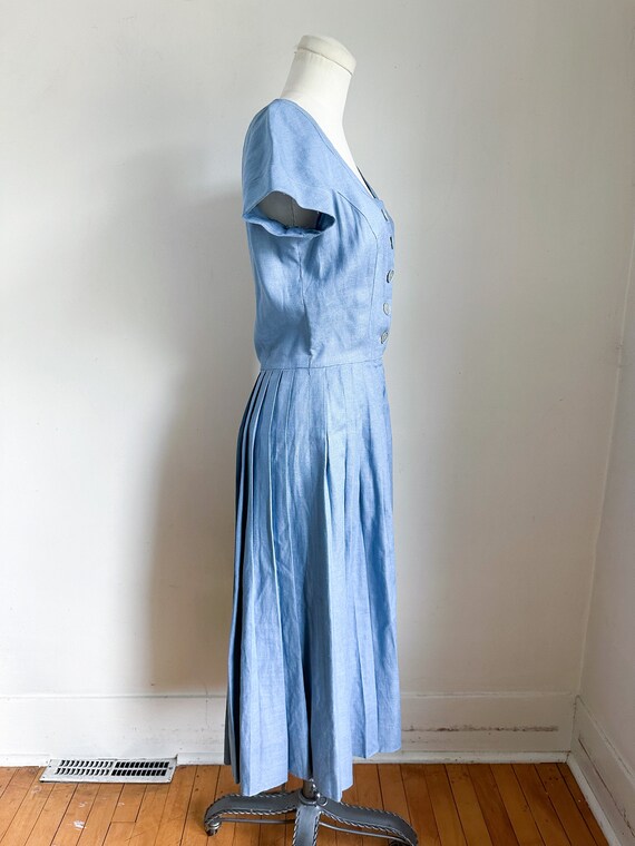 Vintage 1940s Dusty Blue Linen Dress / XS - image 6