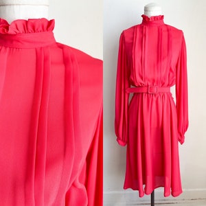 Vintage 1980s Red Sheer Belted Dress / S image 1
