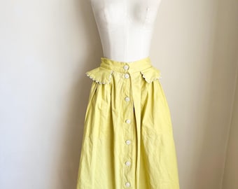 Falda vintage de lino amarillo de los años 40 / Cintura de 63,5 cm (25")