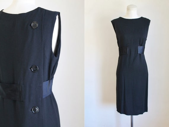 Vintage 1950s/60s Black Back Button Dress / L