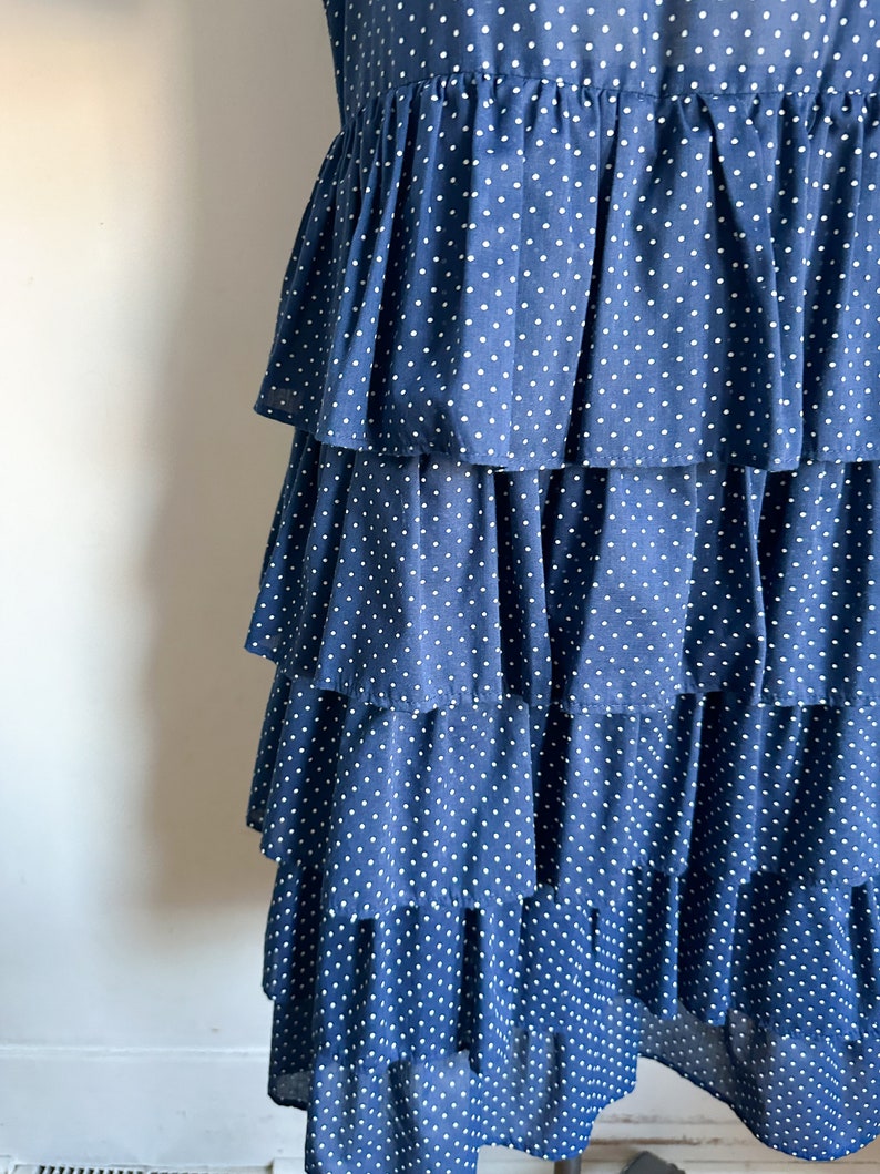 Vintage 1970s Navy & White Polka Dotted Dress / M image 4