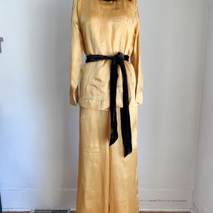 Vintage 1930s Mustard Silk Satin & Velvet Beach Pajamas / XS image 8