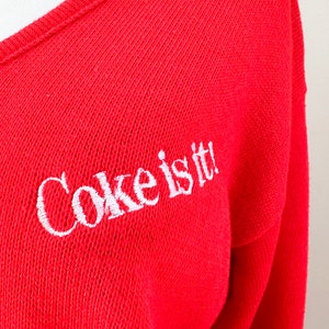 Vintage 1980s Coke is it Coca Cola Red V-neck Sweater / M image 3