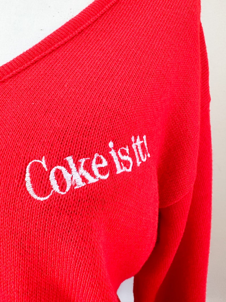 Vintage 1980s Coke is it Coca Cola Red V-neck Sweater / M image 3