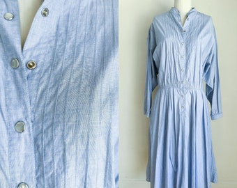 Vintage 1980s Chambray Shirt Dress / M