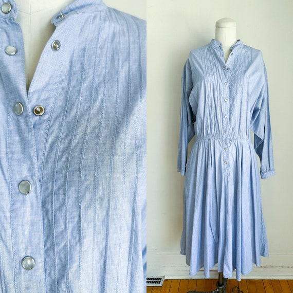 Vintage 1980s Chambray Shirt Dress / M - image 1