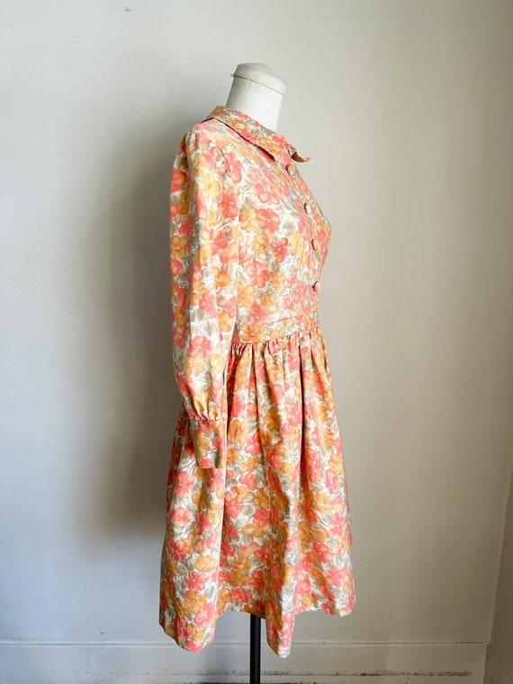 Vintage 1960s Orange Floral Long Sleeve Dress / XS - image 6