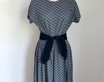 Vintage 1950s Black & Gray Check Dress / M