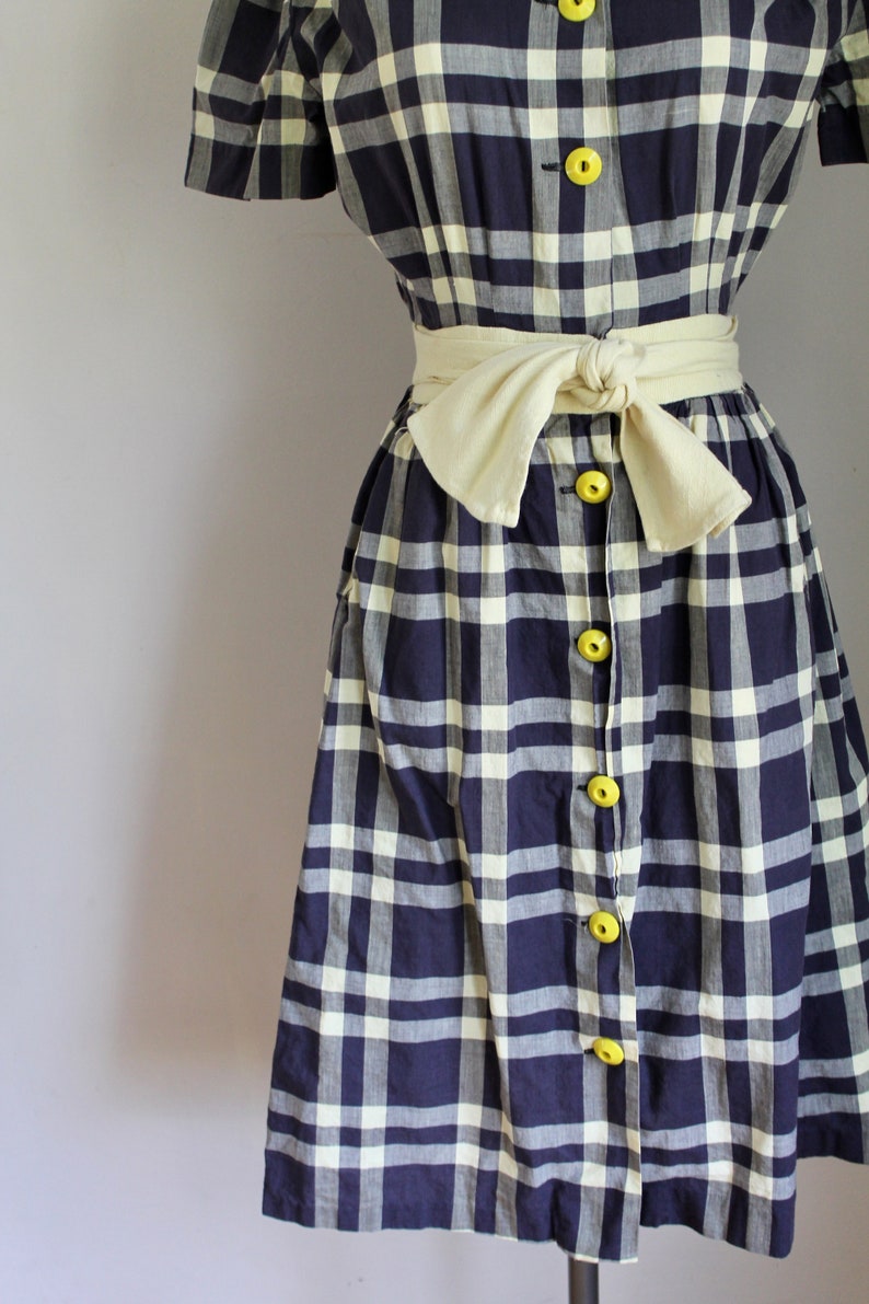 Vintage 1950s Pat Premo Checker Cotton Dress / XXS 22 waist image 4