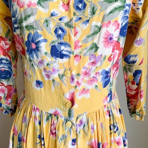 Vintage 1980s Yellow Floral Dress / S image 4