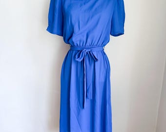 Vintage 1980s Stuart Allan Electronic Blue Sheer Dress / S-M