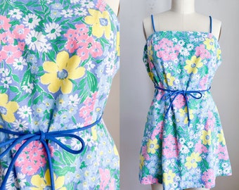 Vintage 1980s Seawave Floral Swim Top / Tunic // M