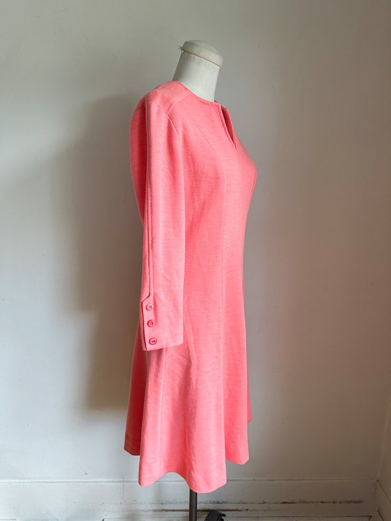 Vintage 1970s Coral Pink Knit Dress / S-M - image 4