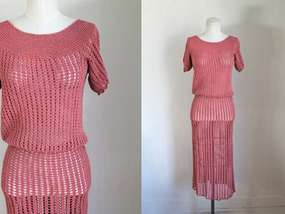 vintage 1930s rose crochet dress / XS