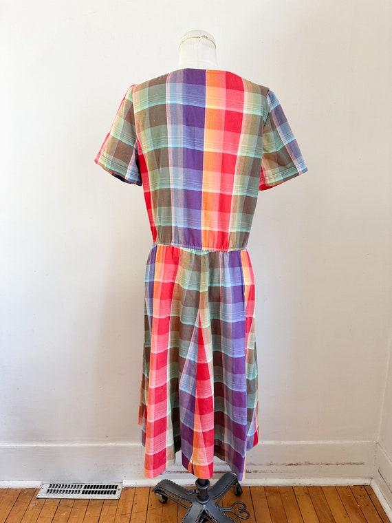 Vintage 1980s Madras Rainbow Plaid Dress / S - image 7