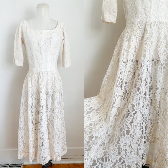 Vintage 1950s Gigi Young Cream Lace Gown with pett