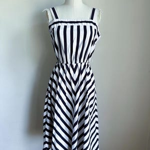 Vintage 1970s Black and White Striped Dress / S