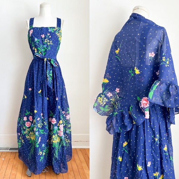 Vintage 1960s-70s Miss Elliette Floral Maxi Dress / XS